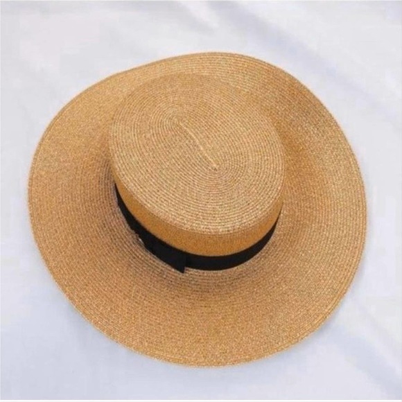 GUCCI Papier lame bee embellished grosgrain metallic straw hat large - Picture 5 of 6